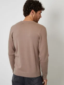 Threadbare Brown Cable Knit Rib Crew Neck Jumper
