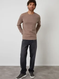 Threadbare Brown Cable Knit Rib Crew Neck Jumper