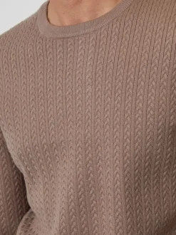 Threadbare Brown Cable Knit Rib Crew Neck Jumper