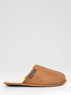 Threadbare Brown Faux Fur Lined Slip On Mule Slippers