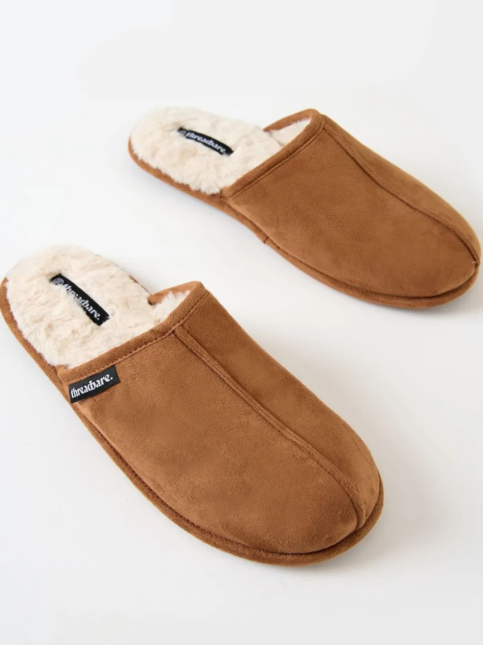 Threadbare Brown Faux Fur Lined Slip On Mule Slippers