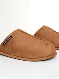 Threadbare Brown Faux Fur Lined Slip On Mule Slippers