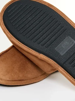 Threadbare Brown Faux Fur Lined Slip On Mule Slippers