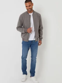 Threadbare Brown Faux Wool Brushed Bomber Jacket