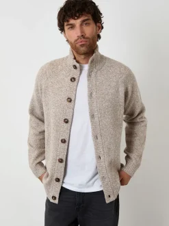 Threadbare Brown Funnel Neck Button Up Knitted Cardigan