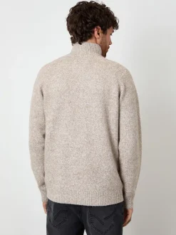 Threadbare Brown Funnel Neck Button Up Knitted Cardigan