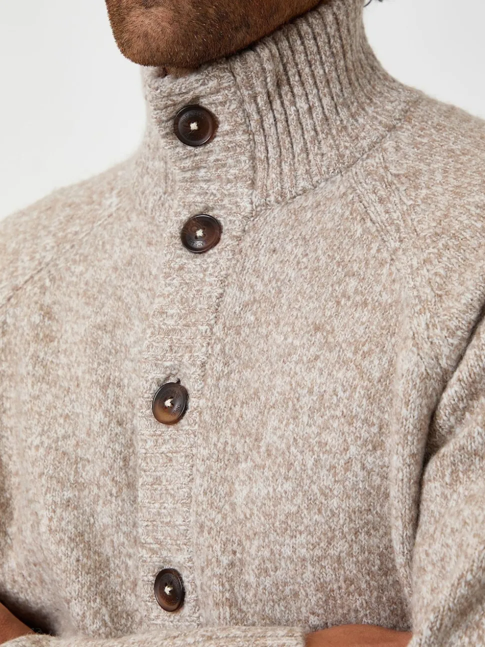 Threadbare Brown Funnel Neck Button Up Knitted Cardigan