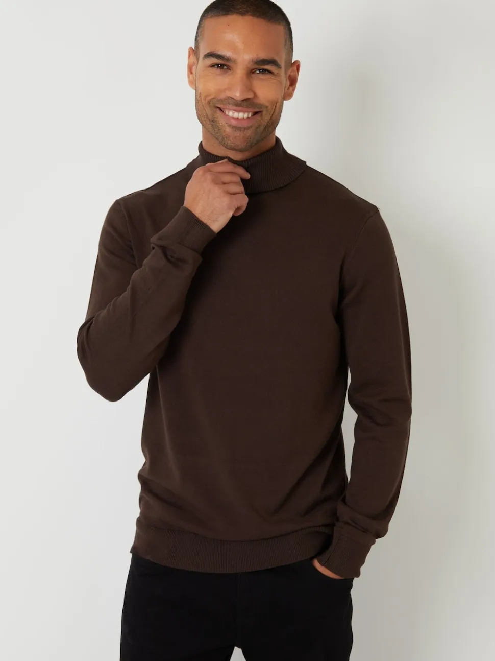 Threadbare Brown Knitted Roll Neck Jumper