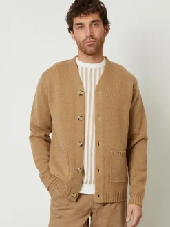 Threadbare Brown Knitted V-Neck Cardigan