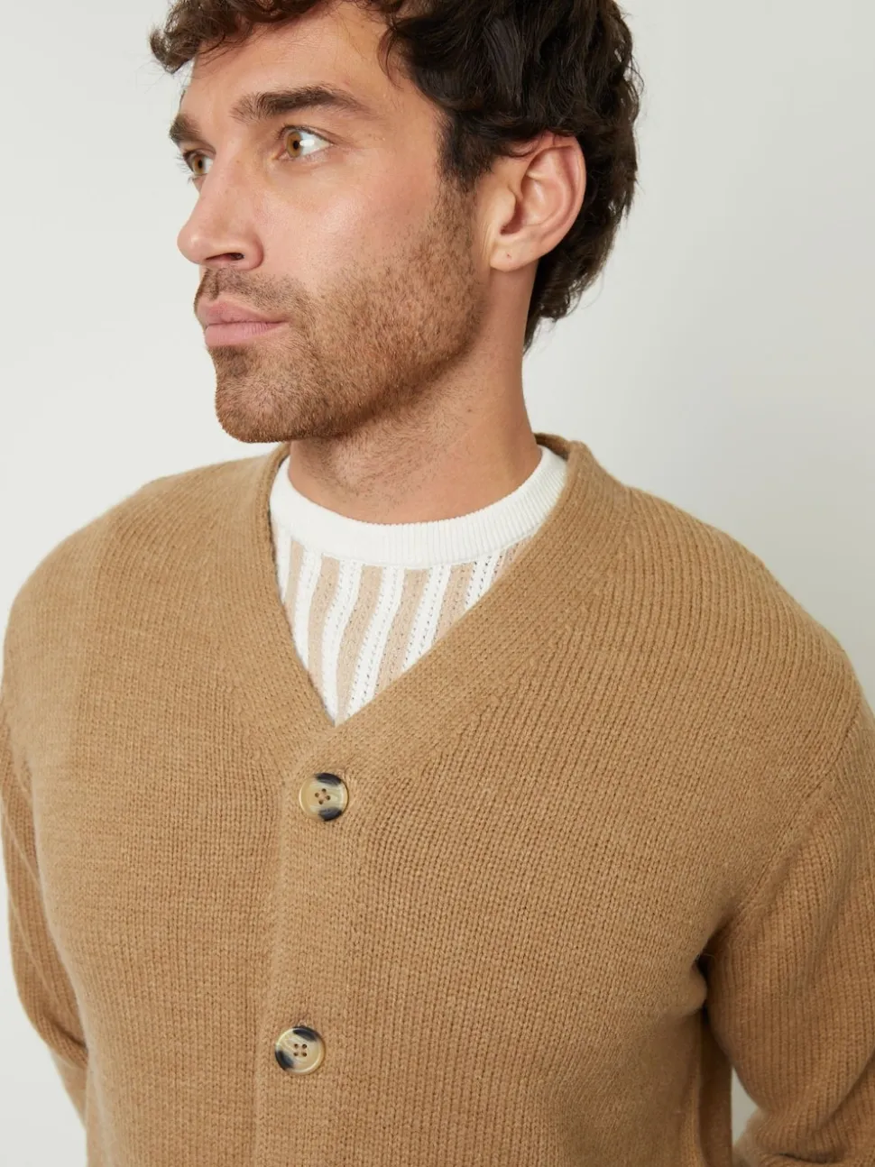 Threadbare Brown Knitted V-Neck Cardigan