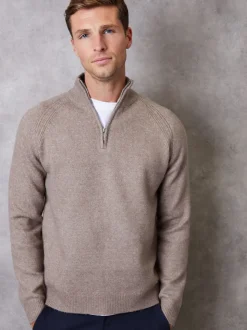 Threadbare Brown Raglan Rib Quarter Zip Knitted Jumper