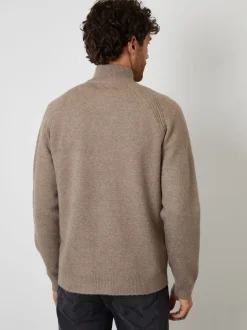 Threadbare Brown Raglan Rib Quarter Zip Knitted Jumper