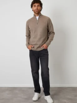 Threadbare Brown Raglan Rib Quarter Zip Knitted Jumper
