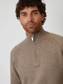 Threadbare Brown Raglan Rib Quarter Zip Knitted Jumper