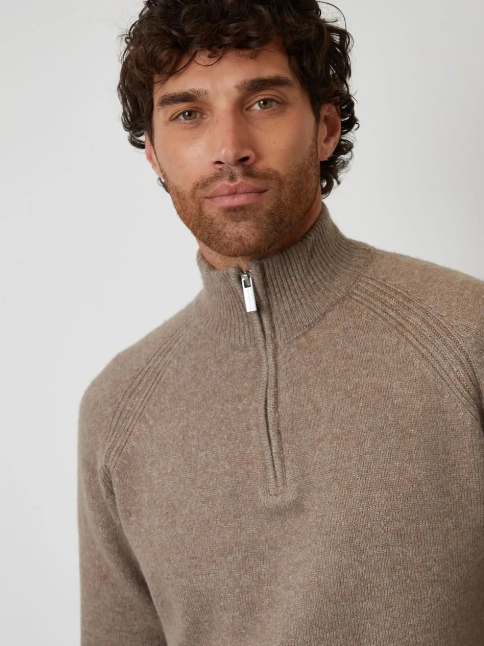 Threadbare Brown Raglan Rib Quarter Zip Knitted Jumper