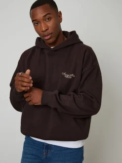 Threadbare Brown Relaxed Fit Graphic Print Hoodie