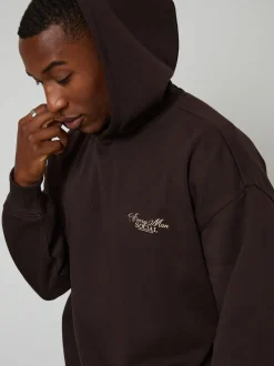 Threadbare Brown Relaxed Fit Graphic Print Hoodie