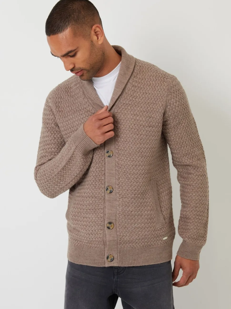 Threadbare Brown Shawl Collar Knitted Cardigan