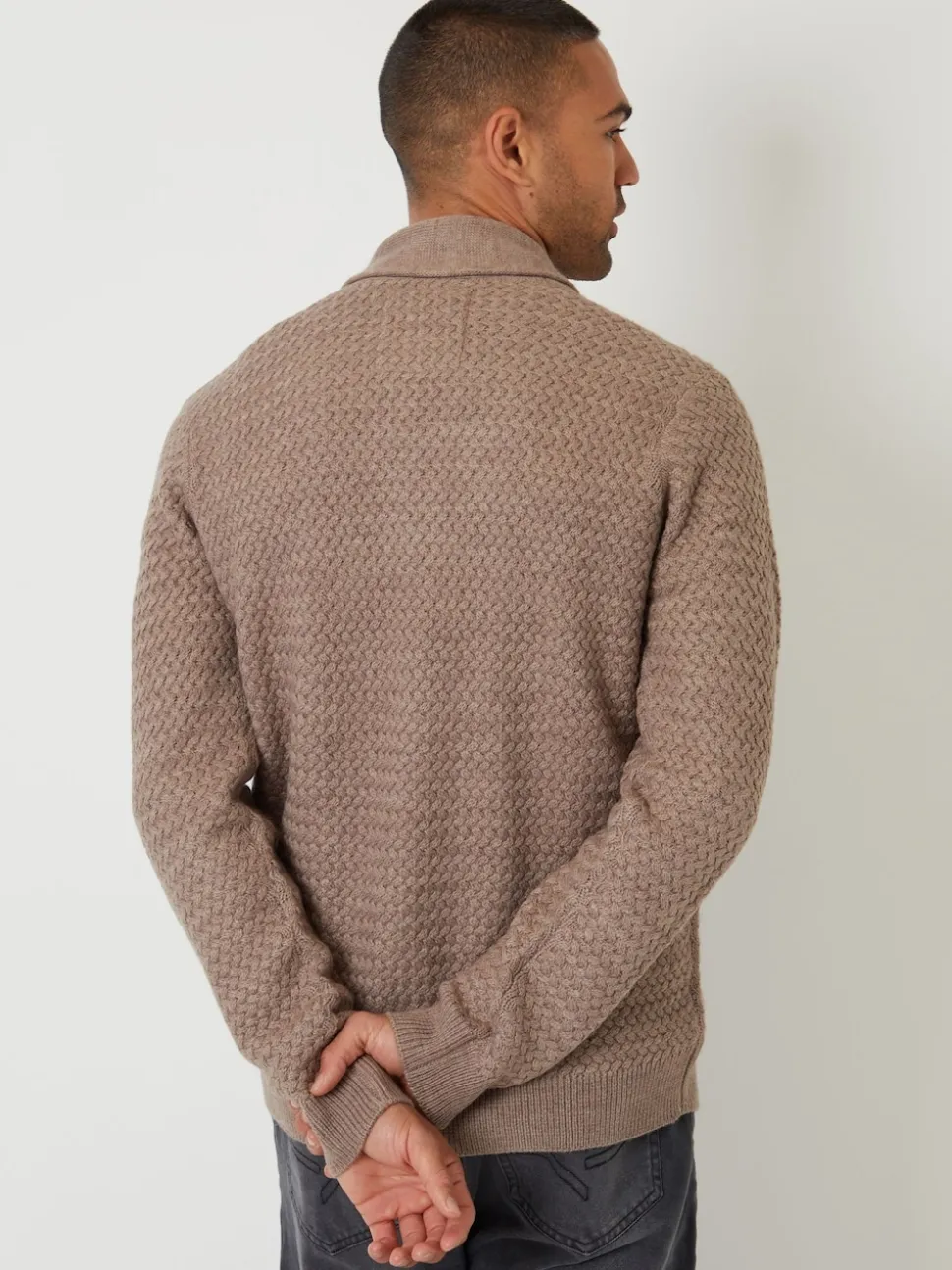 Threadbare Brown Shawl Collar Knitted Cardigan