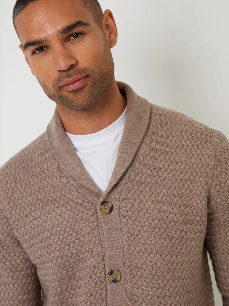 Threadbare Brown Shawl Collar Knitted Cardigan