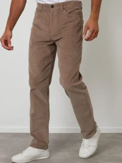 Threadbare Brown Straight Leg 5 Pocket Stretch Corduroy Trousers