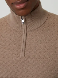 Threadbare Brown Textured Cable Knit Quarter Zip Jumper