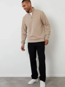 Threadbare Brown Textured Quarter Zip Sweatshirt