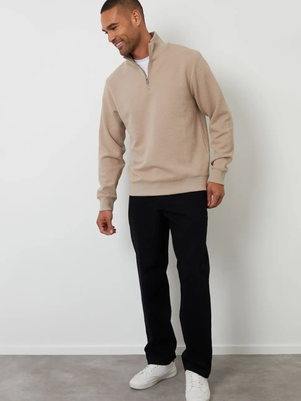 Threadbare Brown Textured Quarter Zip Sweatshirt
