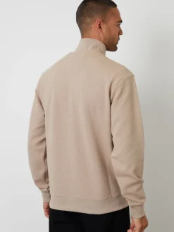 Threadbare Brown Textured Quarter Zip Sweatshirt