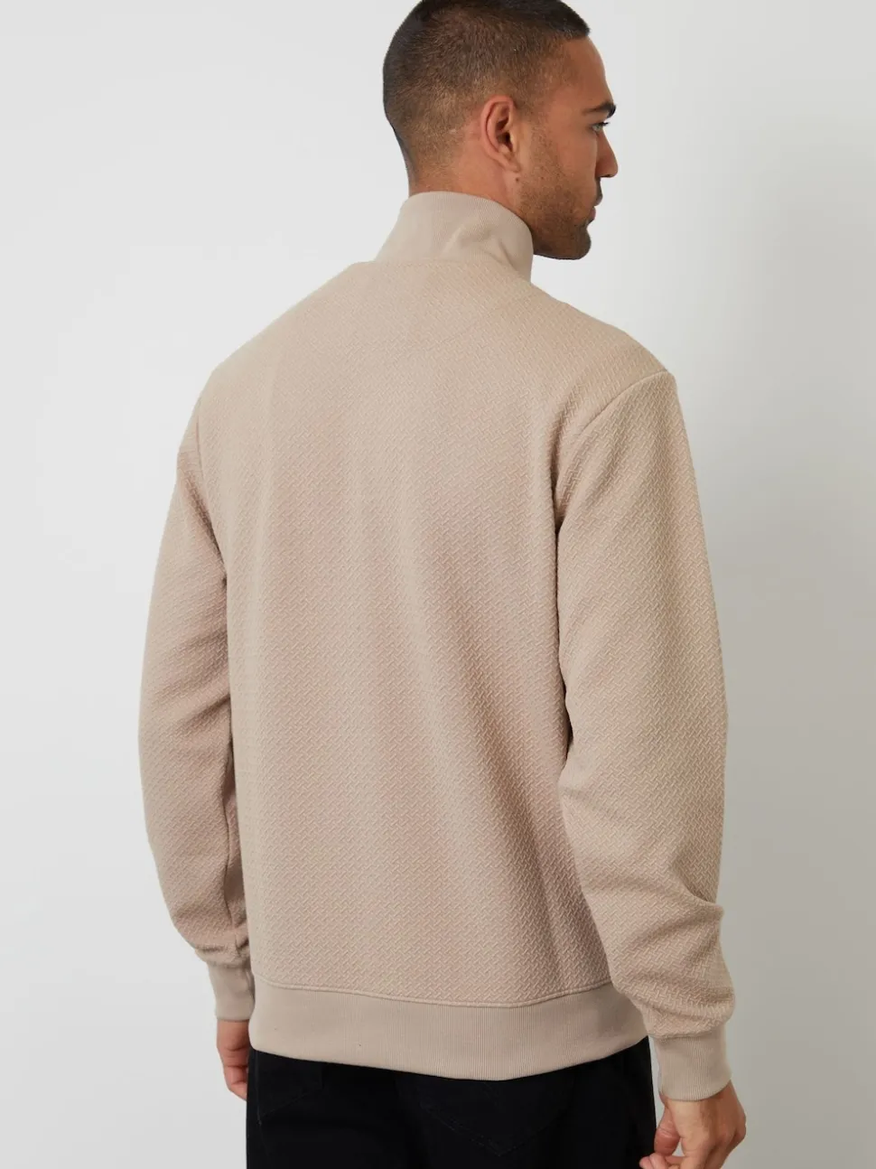 Threadbare Brown Textured Quarter Zip Sweatshirt