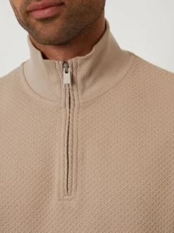 Threadbare Brown Textured Quarter Zip Sweatshirt