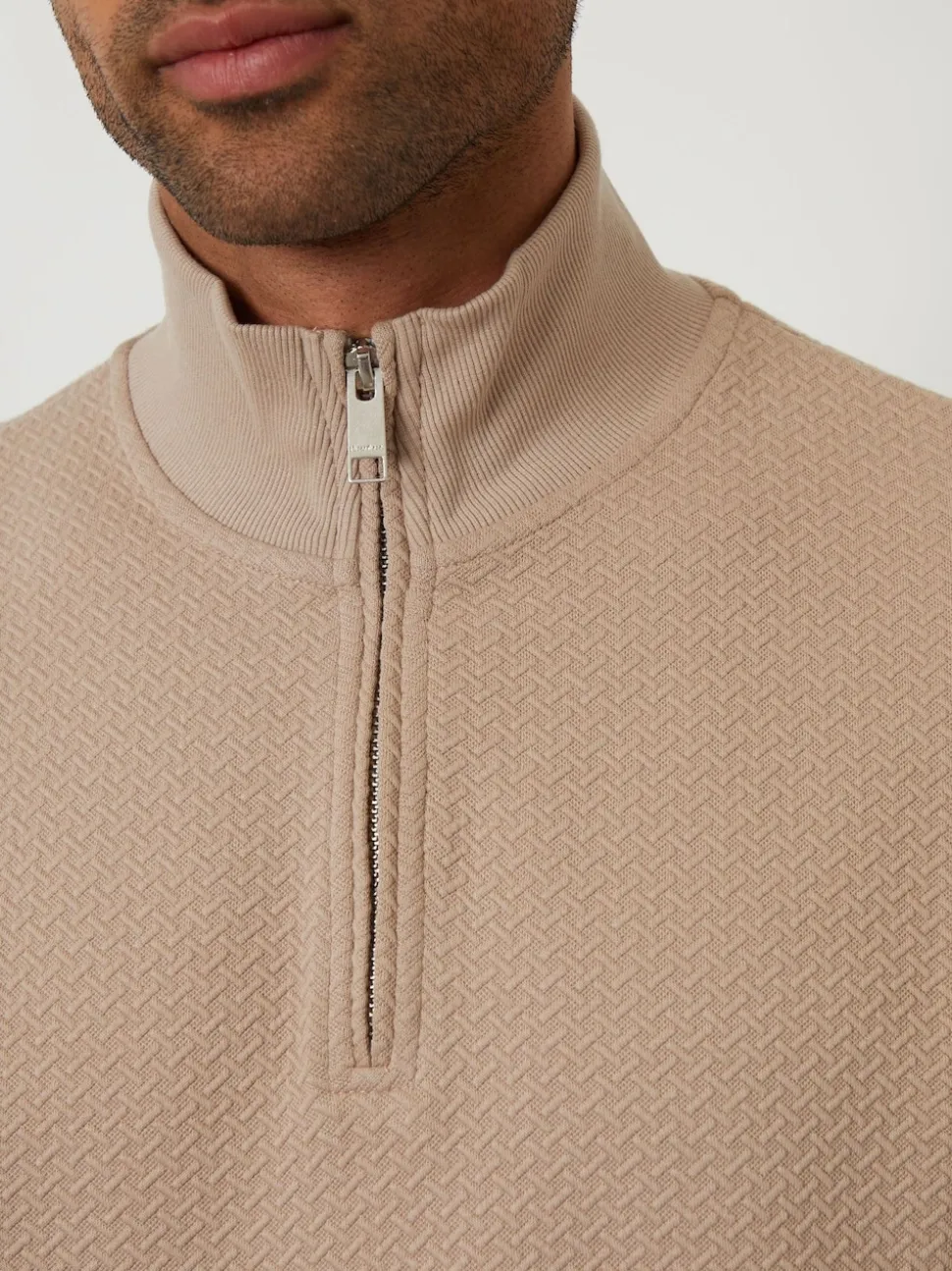 Threadbare Brown Textured Quarter Zip Sweatshirt