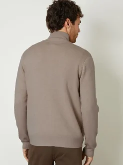 Threadbare Brown Zip-Through Funnel Neck Knitted Cardigan
