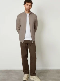 Threadbare Brown Zip-Through Funnel Neck Knitted Cardigan