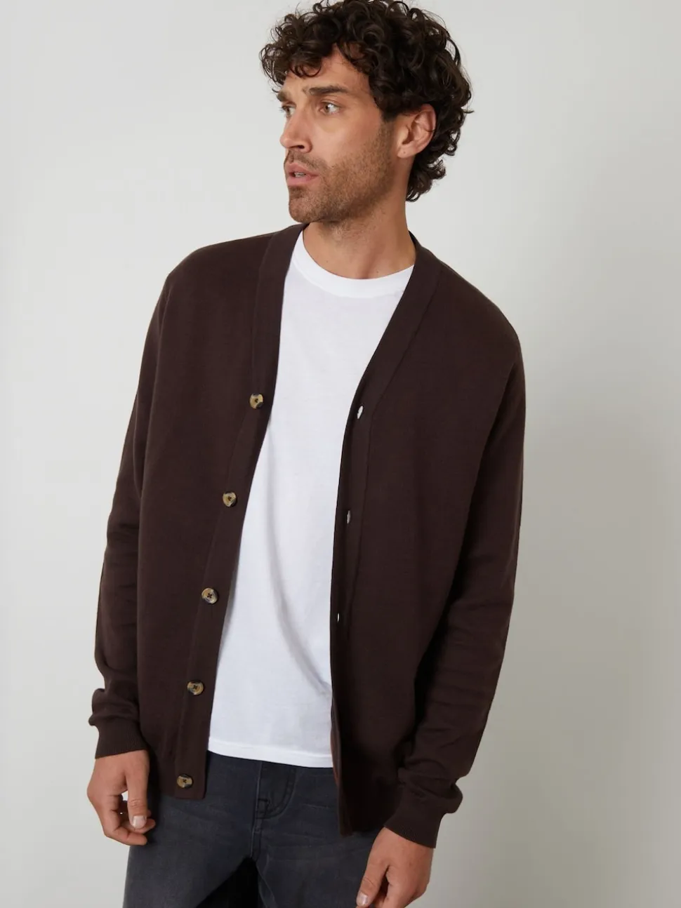 Threadbare Chocolate Cotton Blend Knitted Cardigan