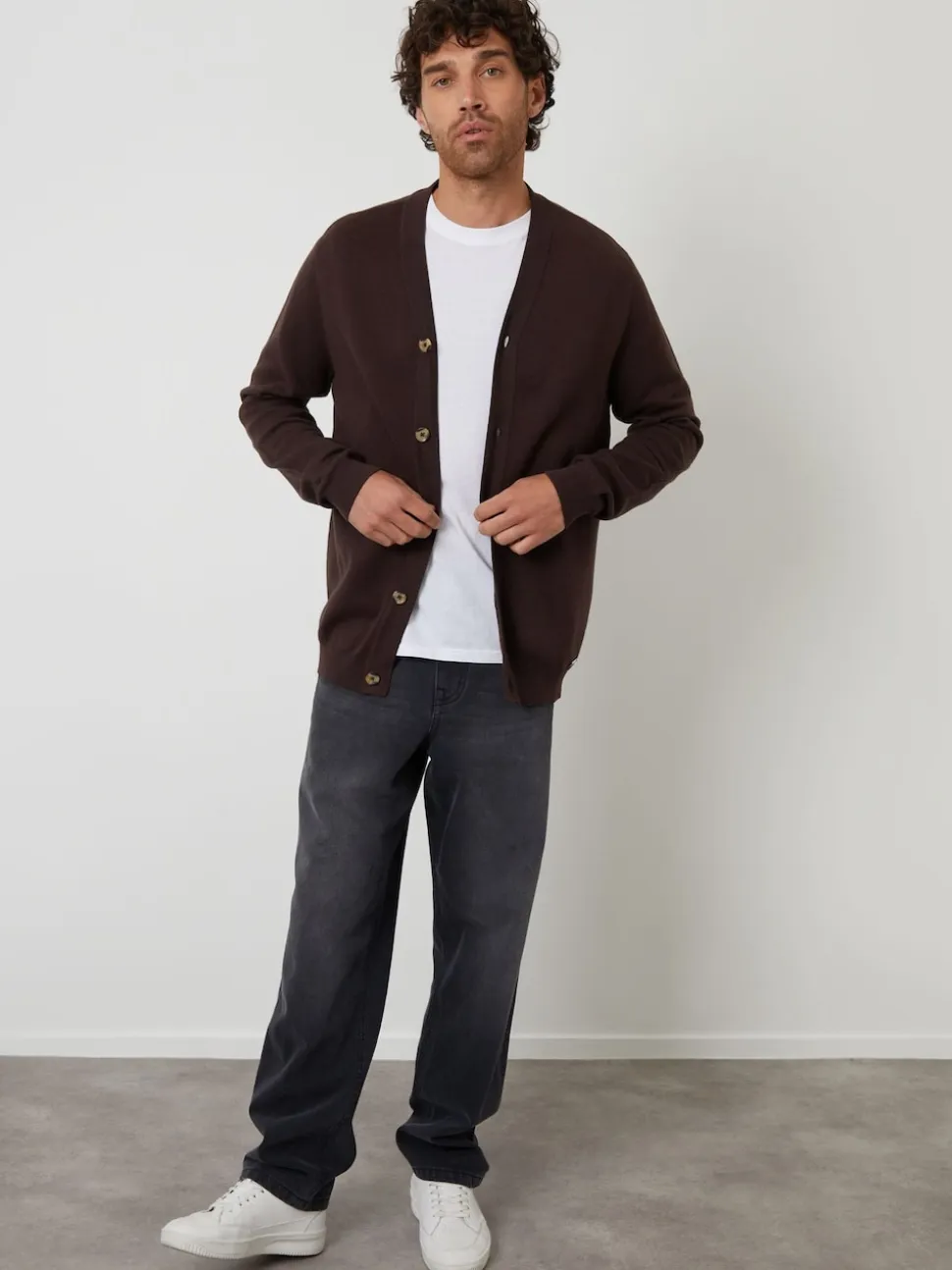 Threadbare Chocolate Cotton Blend Knitted Cardigan