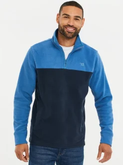 Threadbare Cobalt / Navy Two Tone Quarter Zip Fleece Sweatshirt