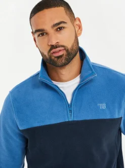 Threadbare Cobalt / Navy Two Tone Quarter Zip Fleece Sweatshirt