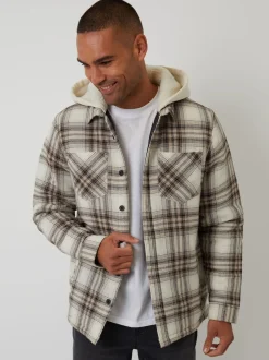 Threadbare Cream Check Quilted Shacket with Borg Lined Hood