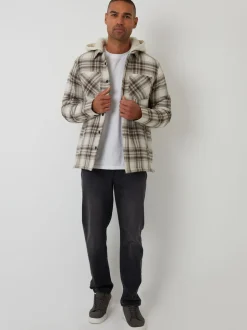 Threadbare Cream Check Quilted Shacket with Borg Lined Hood