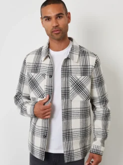 Threadbare Cream Check Waffle Textured Shacket