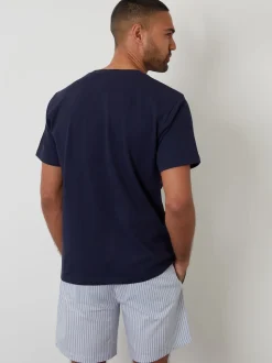 Threadbare Dark Blue Textured Shortie 100% Cotton Pyjamas Set