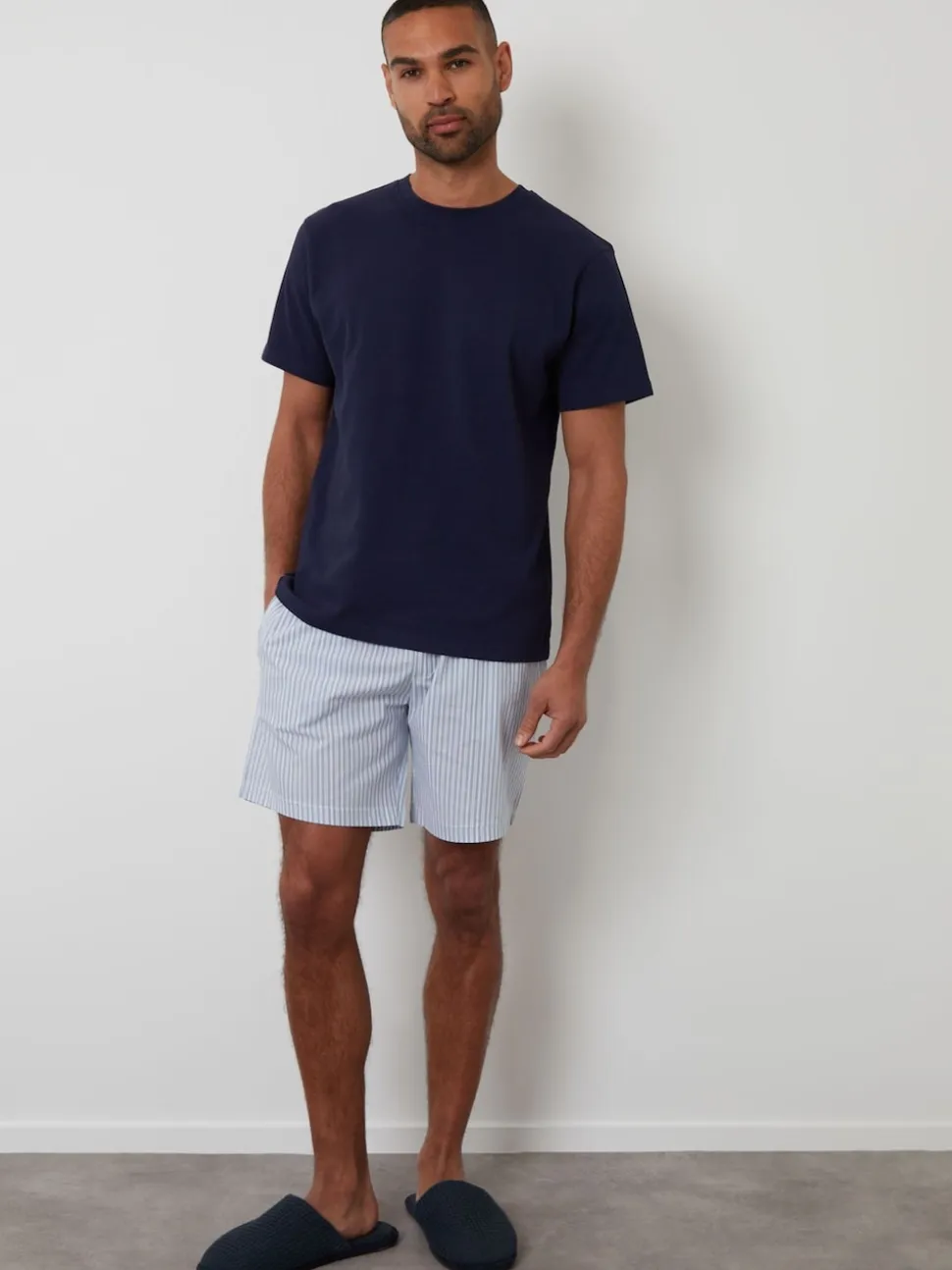 Threadbare Dark Blue Textured Shortie 100% Cotton Pyjamas Set