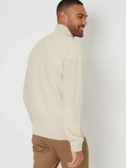 Threadbare Dark Brown Textured Quarter Zip Jumper With Wool