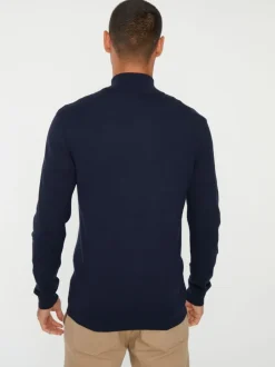 Threadbare Dark Navy Funnel Quarter Zip Knitted Jumper
