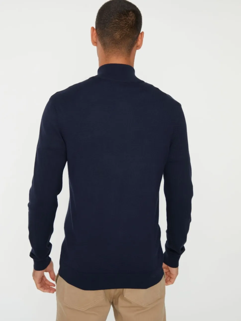 Threadbare Dark Navy Funnel Quarter Zip Knitted Jumper
