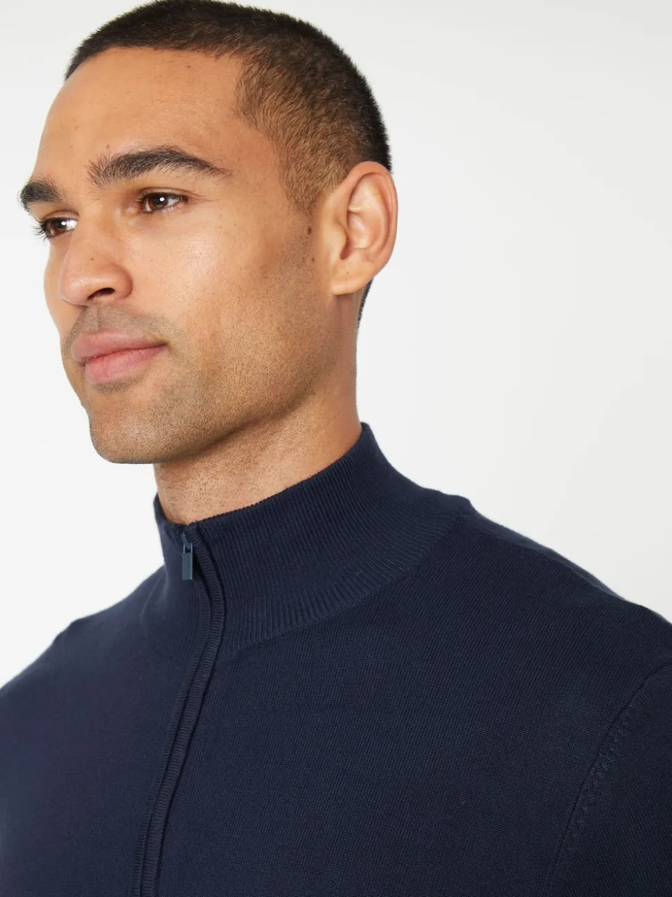 Threadbare Dark Navy Funnel Quarter Zip Knitted Jumper