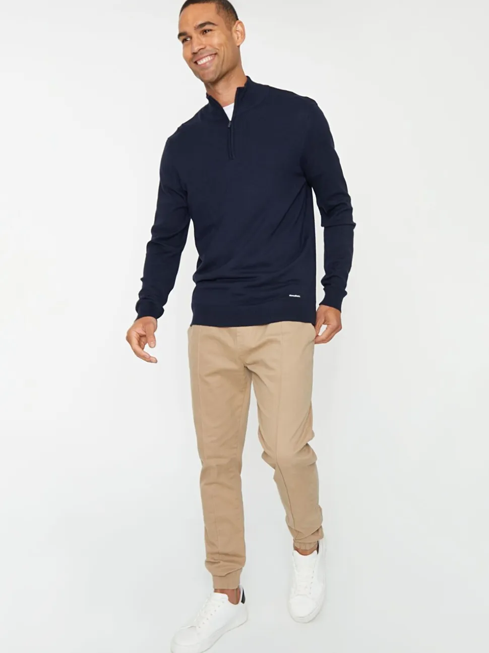 Threadbare Dark Navy Funnel Quarter Zip Knitted Jumper