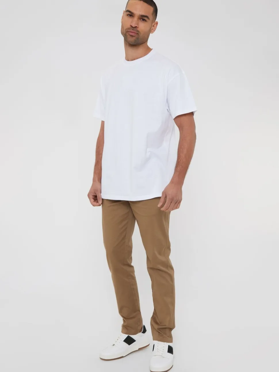 Threadbare Dark Stone Regular Fit Chino Trousers with Stretch