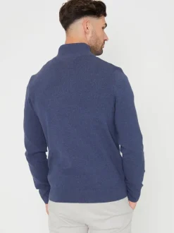 Threadbare Denim Blue Cotton Blend Knitted Quarter Zip Jumper